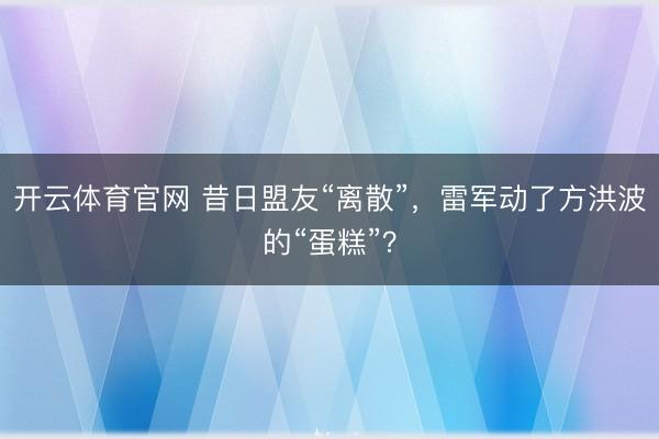 开云体育官网 昔日盟友“离散”，雷军动了方洪波的“蛋糕”？